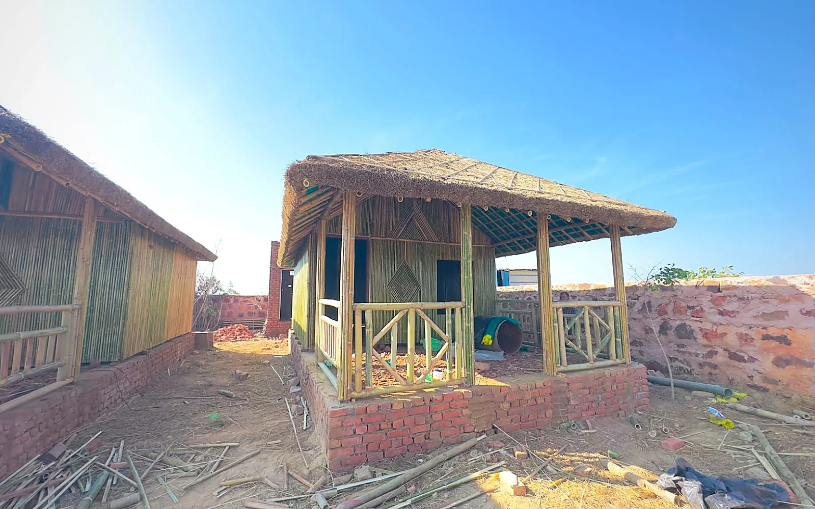 Bamboo retreat with covered gathering space and open sides